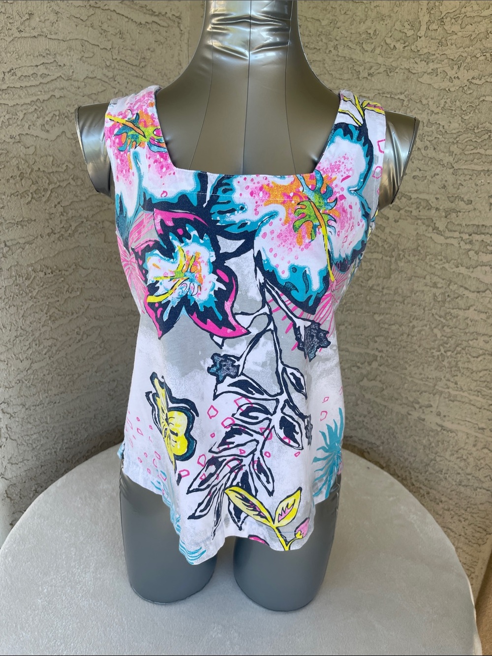 fresh produce Floral Scoop Neck Tank Top - Pink, Teal & Yellow